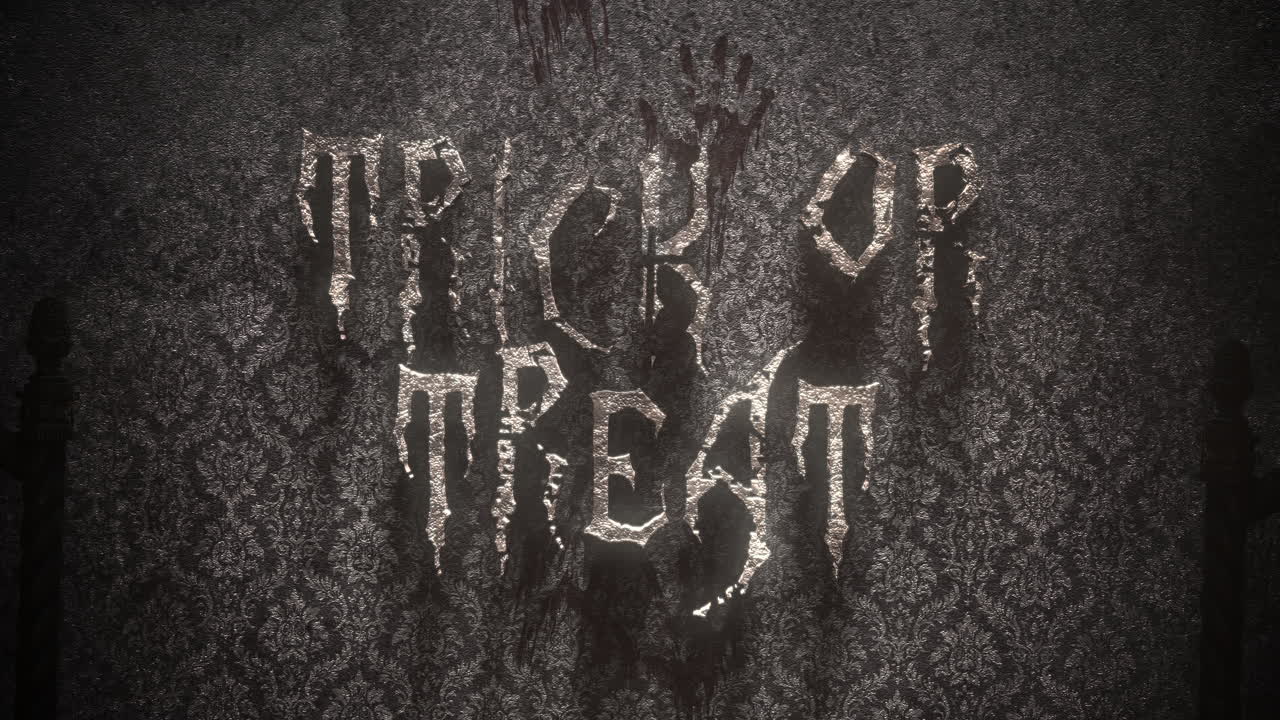 truco o trato en la pared de terror en el pasillo oscuro del hotel