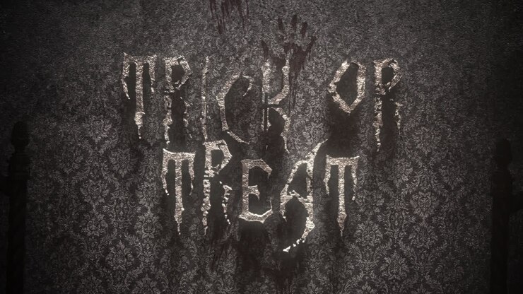 tromper ou traiter sur le mur d'horreur dans le hall sombre de l'hôtel