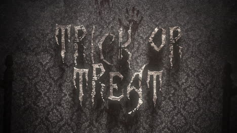 truco o trato en la pared de terror en el pasillo oscuro del hotel