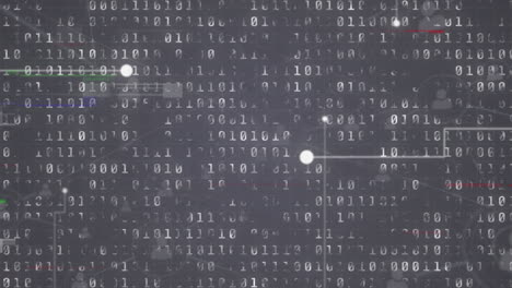 animación de puntos que se conectan con líneas y códigos binarios a través de la técnica de glitch.