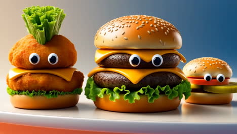 cute anthropomorphic burgers with googly eyes