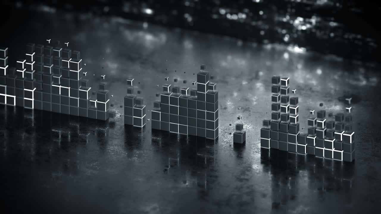 빛나는 레벨 미터 바, 음악 이라이저, 원활한 루프, 3d 렌더링 애니메이션