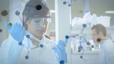 animation of molecules over diverse scientists working in lab