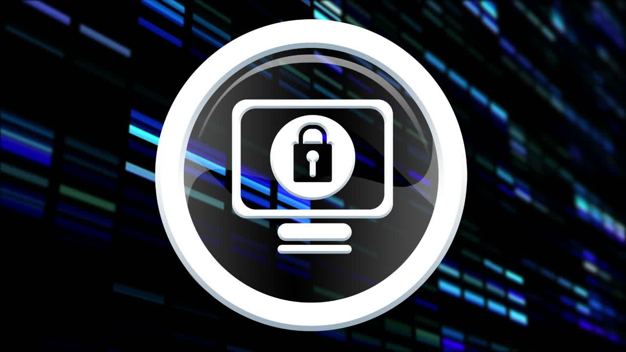 animación de la red de conexiones y el candado de seguridad en línea sobre un fondo oscuro