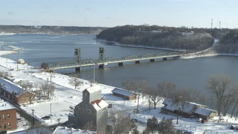 stillwater lift bridge and snowy banks of st