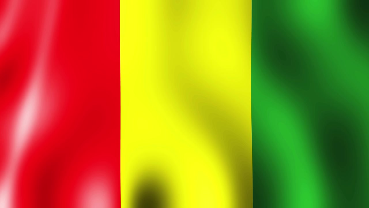 Bandiera realistica della Guinea che sventola con strisce rosse, gialle e verdi