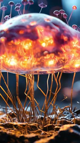 glowing jellyfish-shaped fungus illuminates a forest floor at twilight