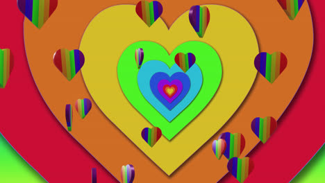 Animation-of-rainbow-hearts-over-rainbow-background