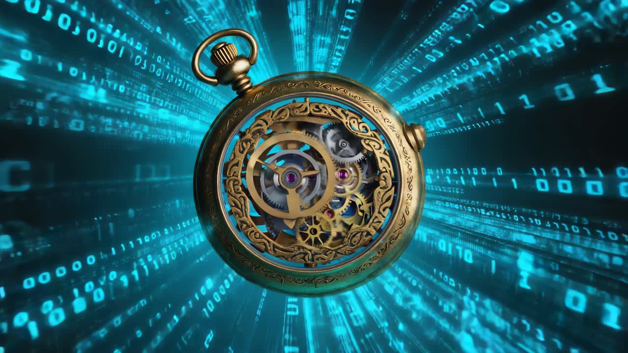 Steampunk Pocket Watch with Binary Code Background