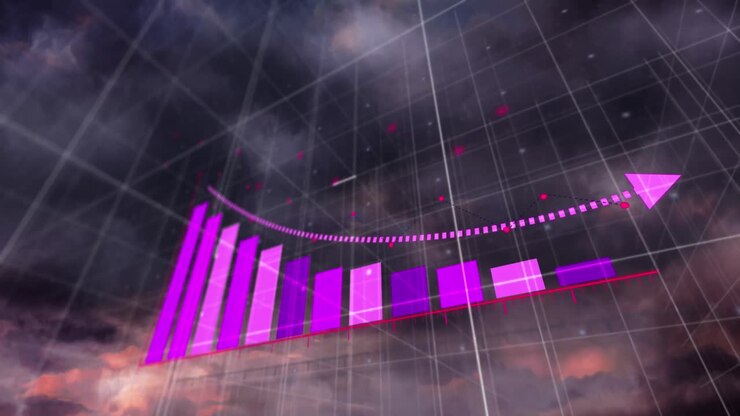 Animation of statistical data processing over grid network against thunder and dark clouds