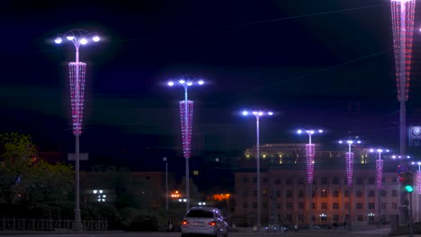 city street at night with decorative lighting