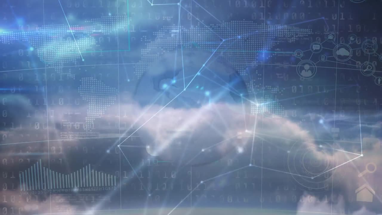 animación de la red de conexiones sobre un fondo nublado