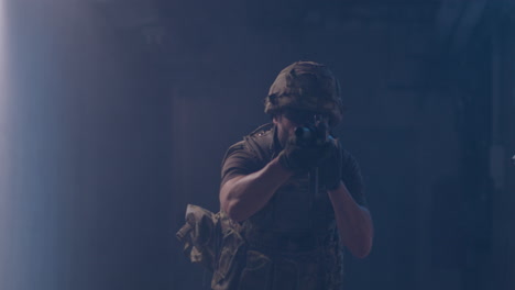 military soldier training with rifle and laser