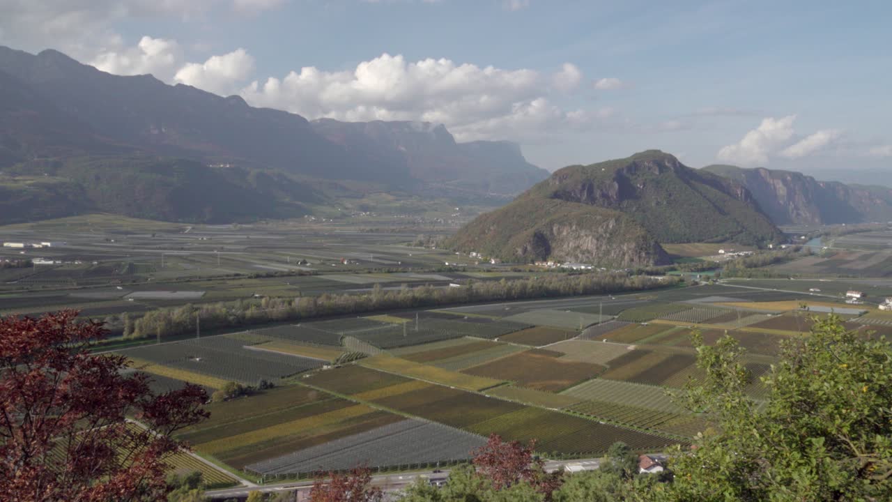 View towards Mitterberg - Monte di Mezzo and Mendelkamm - Costiera della Mendola in South Tyrol, Italy on a sunny day in autumn