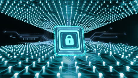 animazione dell'icona del lucchetto e elaborazione dei dati su una rete di connessioni