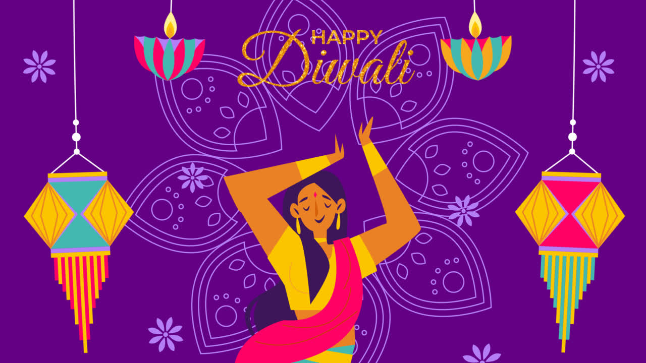 An animation of a Diwali festival celebration illustration