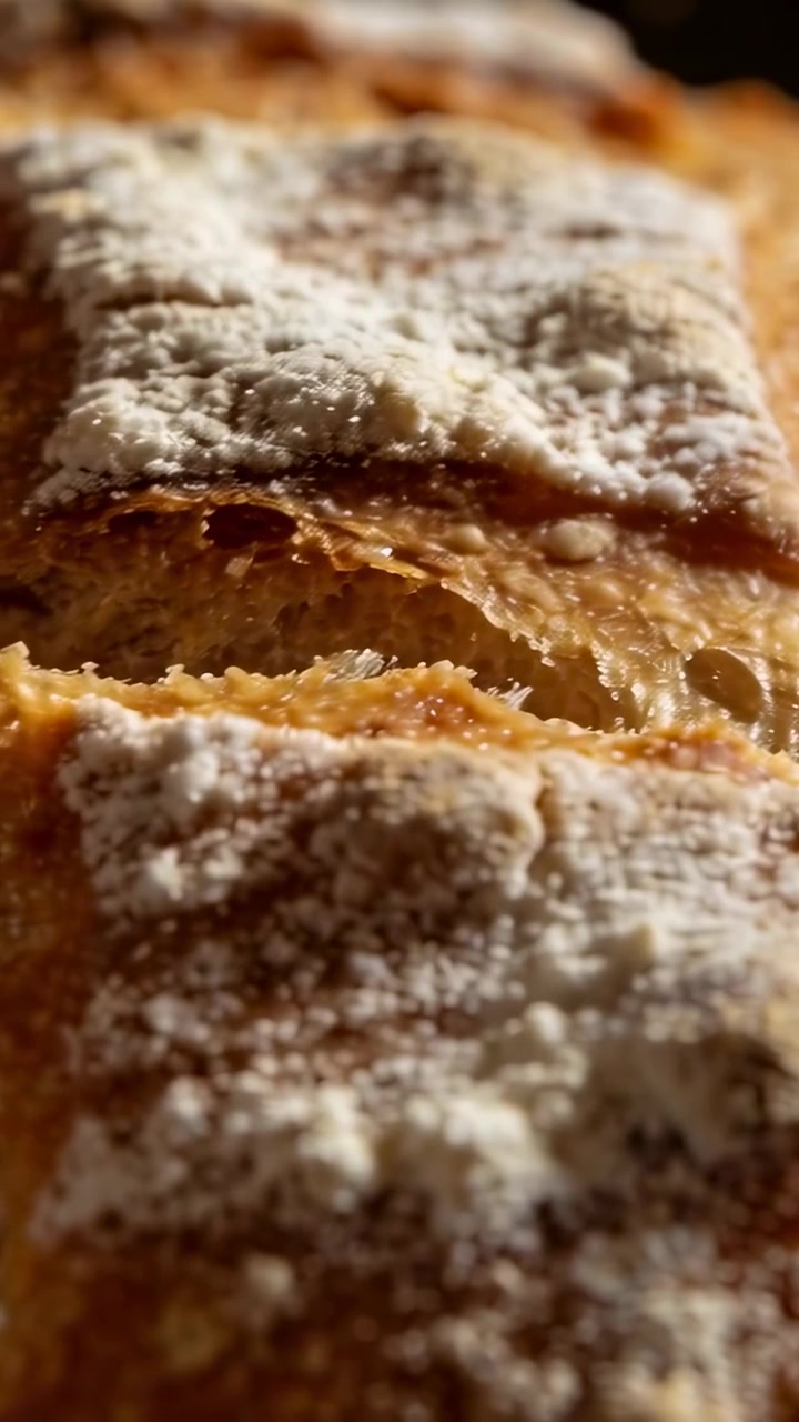 Video verticale: Telecamera che scorre su un dolce in una pasticceria, rivelando zucchero e strati sfogliati.