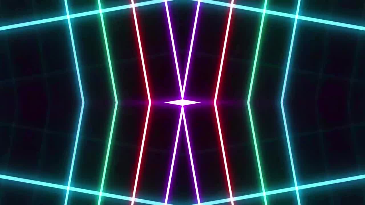 estilo abstracto de ciencia ficción de los años 80 marco de neón ligero sobre fondo negro. espectáculo de láser animación en bucle. video 4k