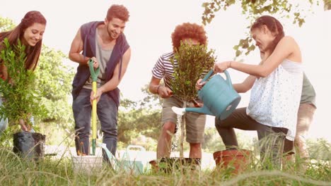 En-Cámara-Lenta-Amigos-Felices-Haciendo-Jardinería-Para-La-Comunidad