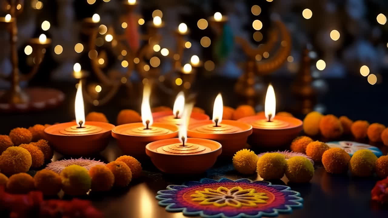 Lampade a olio e decorazioni festive del Diwali