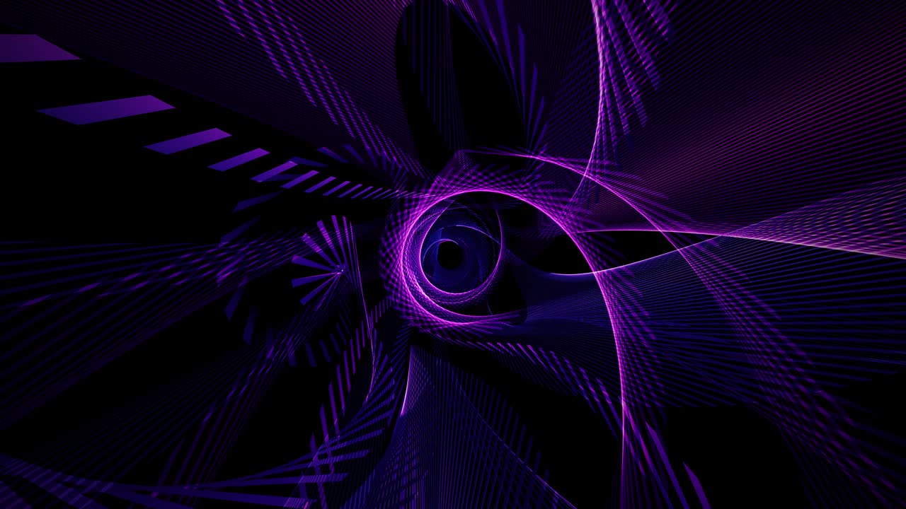 red abstracta marco de alambre de túnel de neón, bucle sin costuras azul, púrpura, violeta y negro. tecnología cibernética de red de renderización 4k 3d. perspectiva futurista de la tecnología de fondo de la malla de cable de la ciencia.