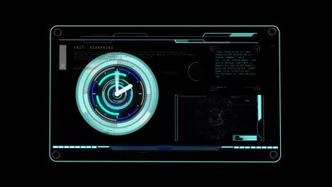 animación de escaneo de alcance con reloj sobre interfaz digital en fondo negro