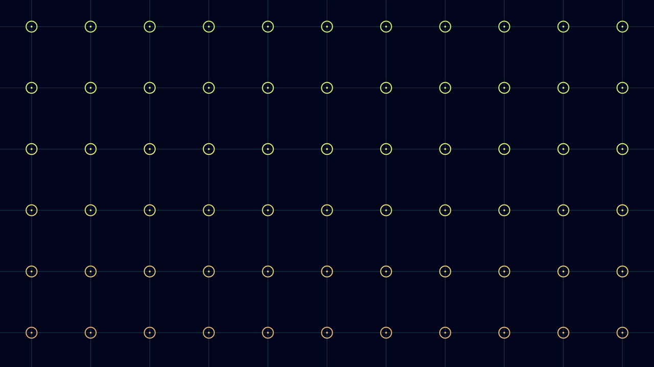 黒い背景の抽象的な青と紫のグリッドパターンとがった円