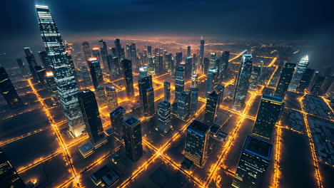 futuristic cityscape at night with illuminated grid