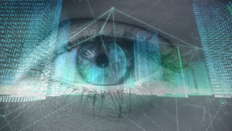 animación del procesamiento de datos y codificación binaria sobre el ojo azul