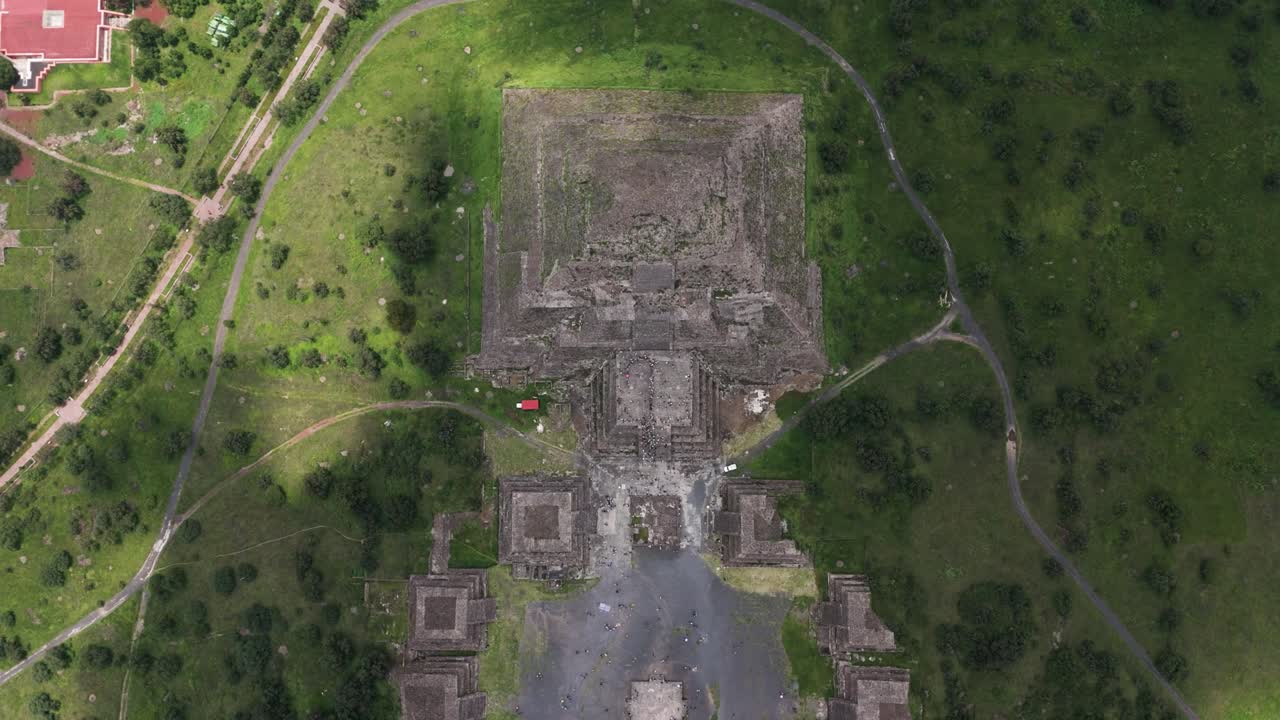 Light and shadow show on the ruins of Teotihuacan, drone view