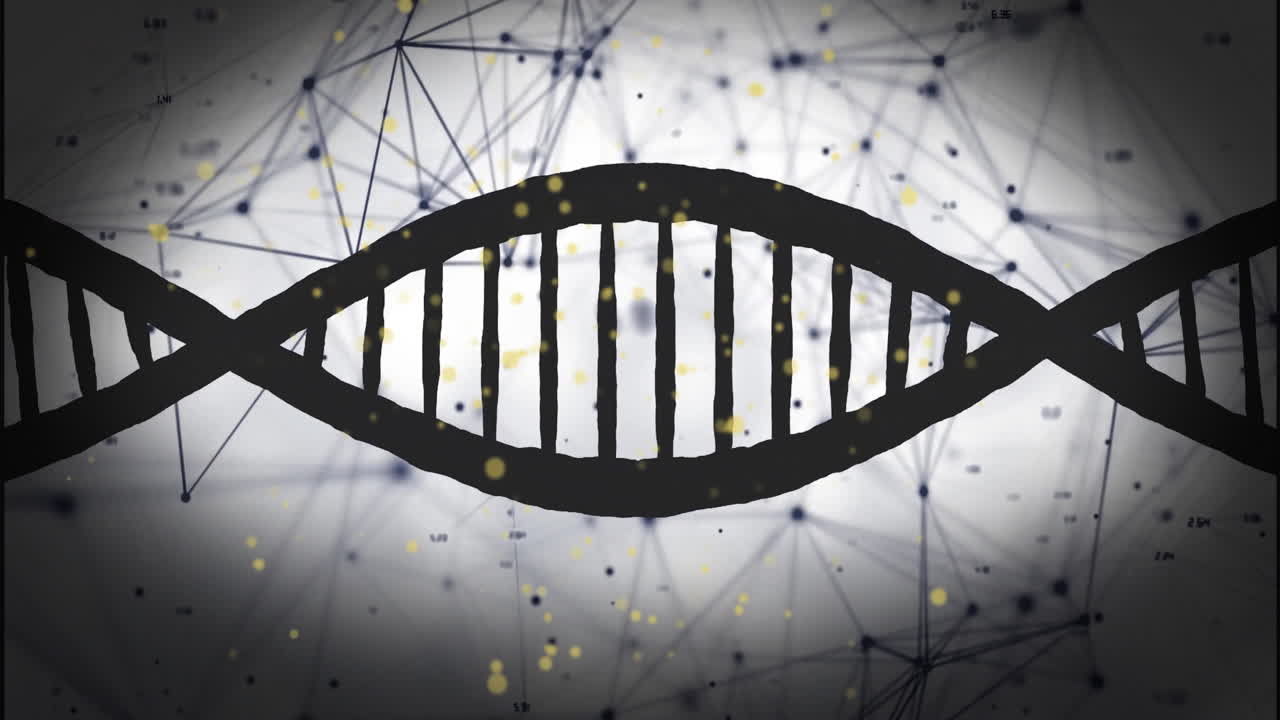 Animation of dna strand and connections on dark background