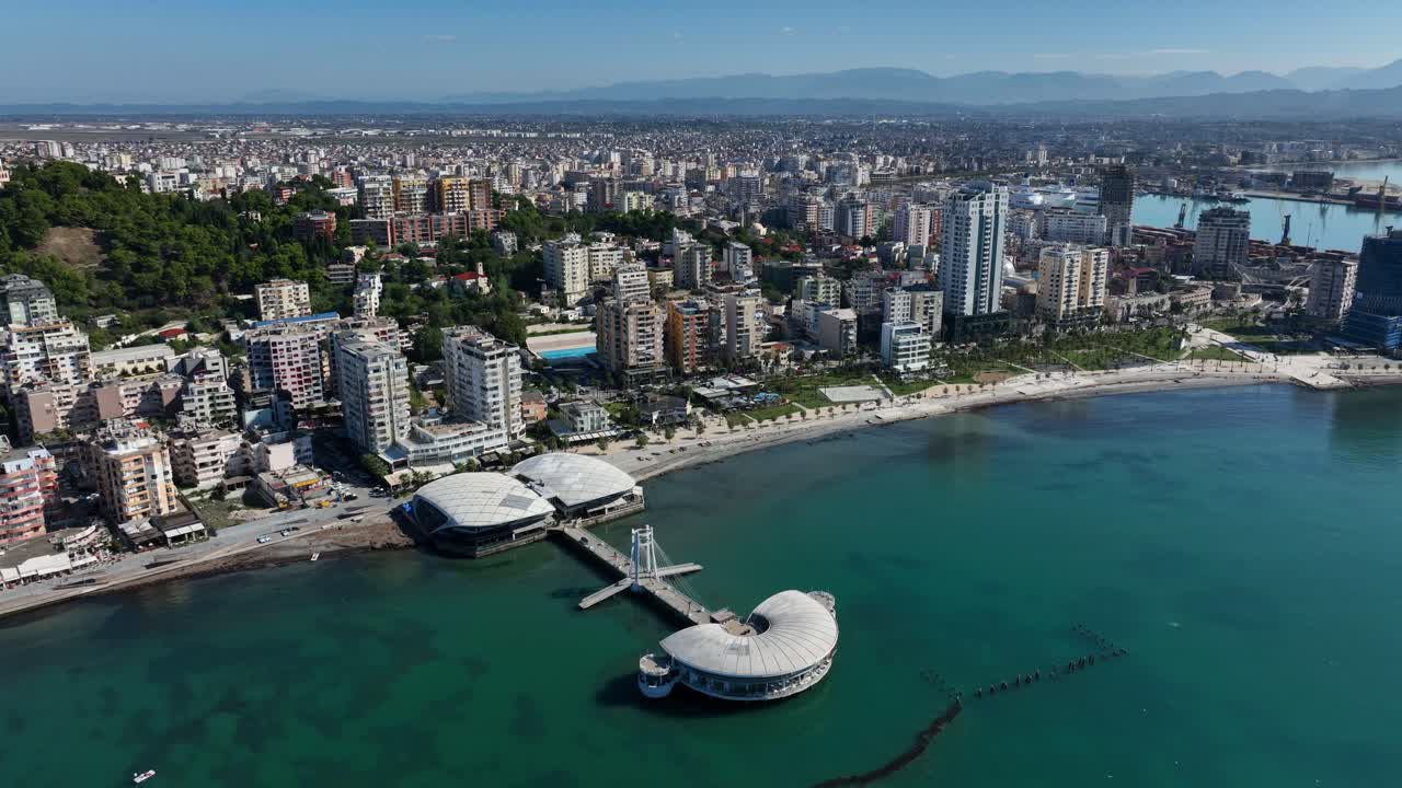 Durres, albania, showcasing the city’s coastal landscape and buildings, aerial view