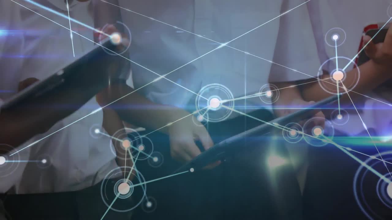 animación de la red de conexiones a través de escolares que utilizan tabletas
