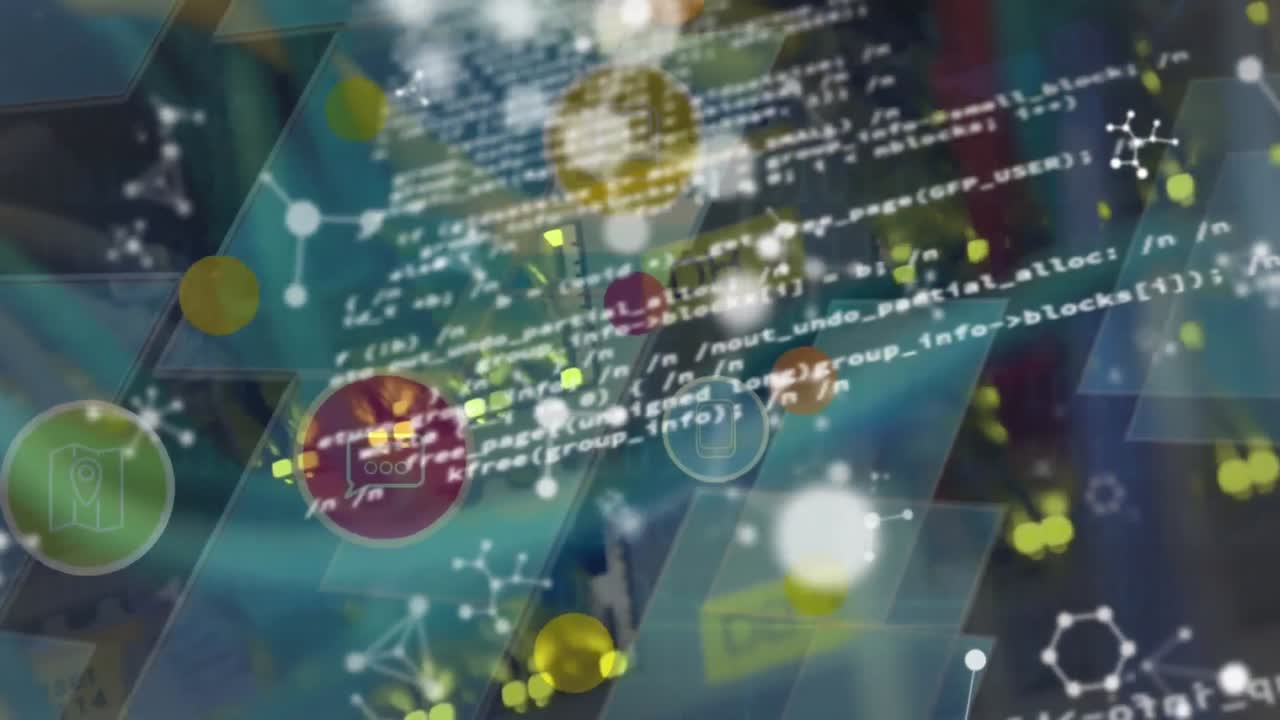 컴퓨터 서버를 통해 디지털 아이콘과 분자의 애니메이션