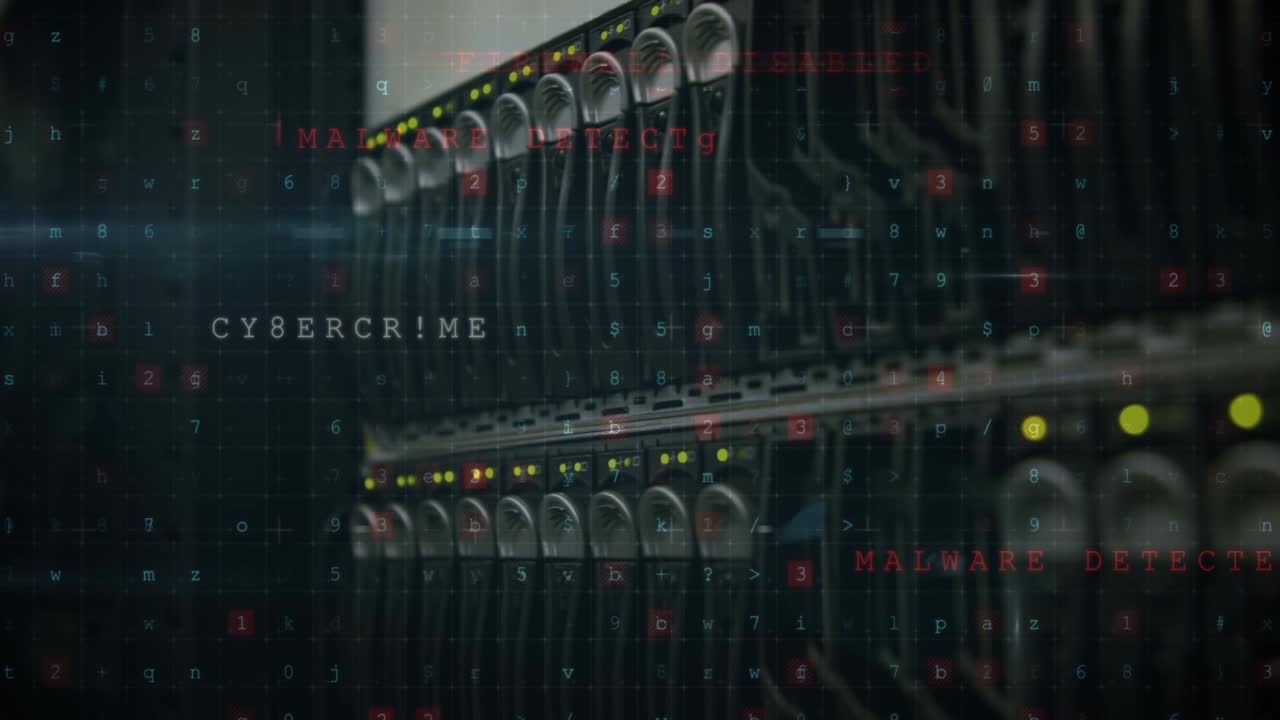 animación de advertencia de ataque cibernético sobre la sala de servidores