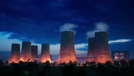 animación 3d de una planta de energía nuclear.