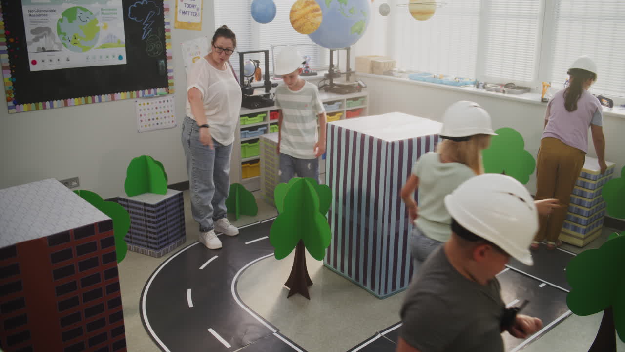 Children Learning About City Planning in Classroom