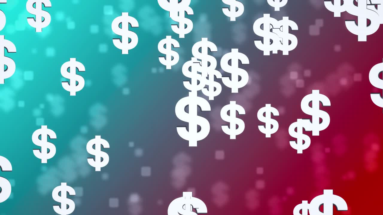 3d render with falling gold us dollar currency on color cryptocurrency money stock currency bitcoin