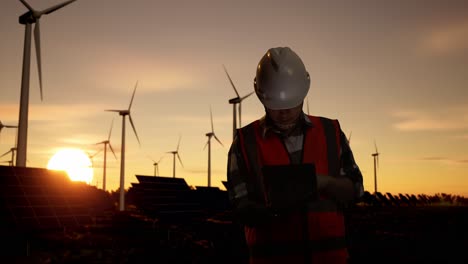 renewable energy technician at sunset