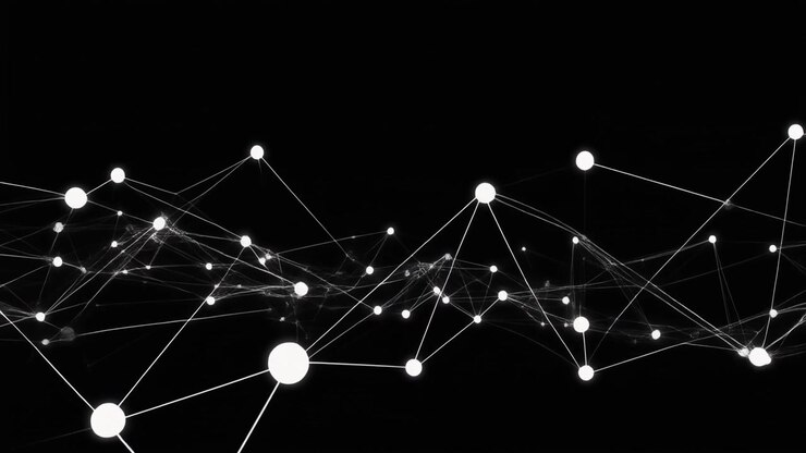 Connessione di rete digitale astratta con nodi e linee luminosi