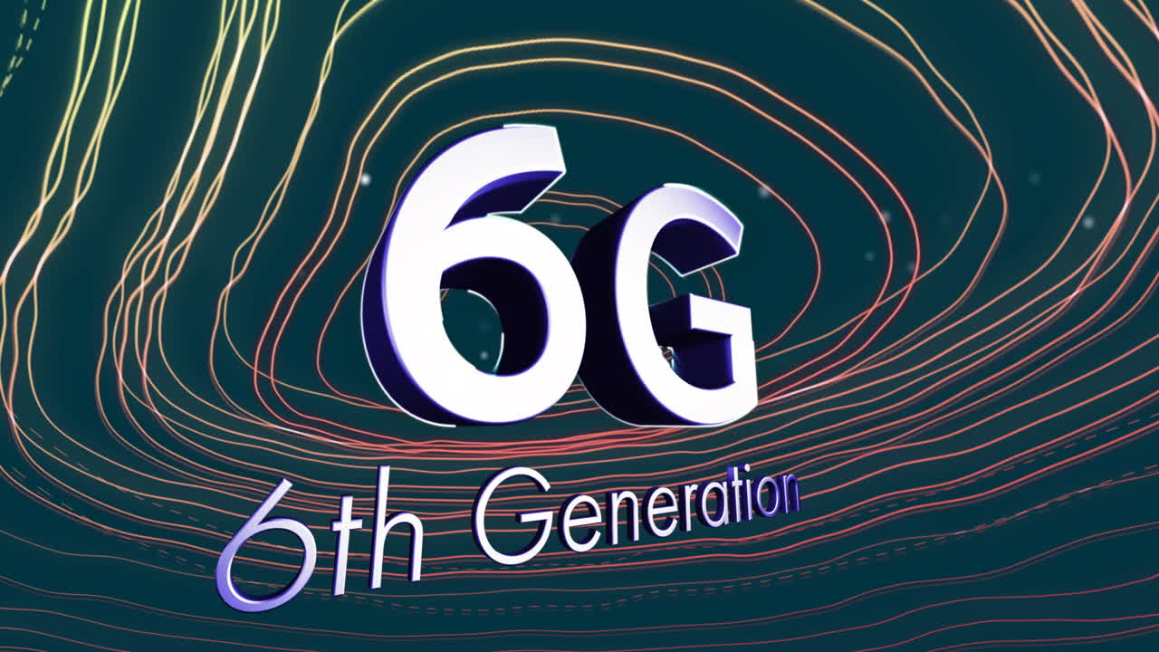 animación de texto de 6g sobre círculos sobre fondo negro