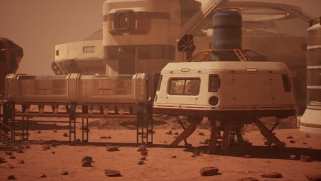 mars colony outpost with transportation vehicle