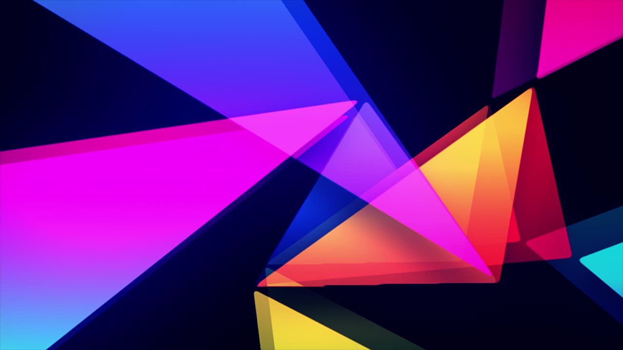 다채로운 디자인 요소를 연결하는 스타일리시 계층 시각 배경. 다채로운 빛나는 형태의 기하학적 추상 애니메이션. 예술 또는 그래픽 일러스트레이션을위한 다채로운 밝은 네온 빛.