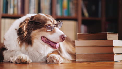 Lustiger-Studentischer-Hund-Liegt-Auf-Dem-Boden-Der-Bibliothek-04