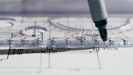 technical drawing with ruler and pen