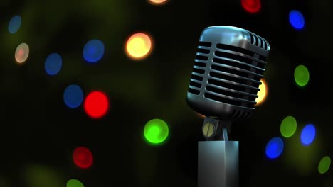 Retro-metallic-microphone-against-colorful-spots-of-light-against-green-background