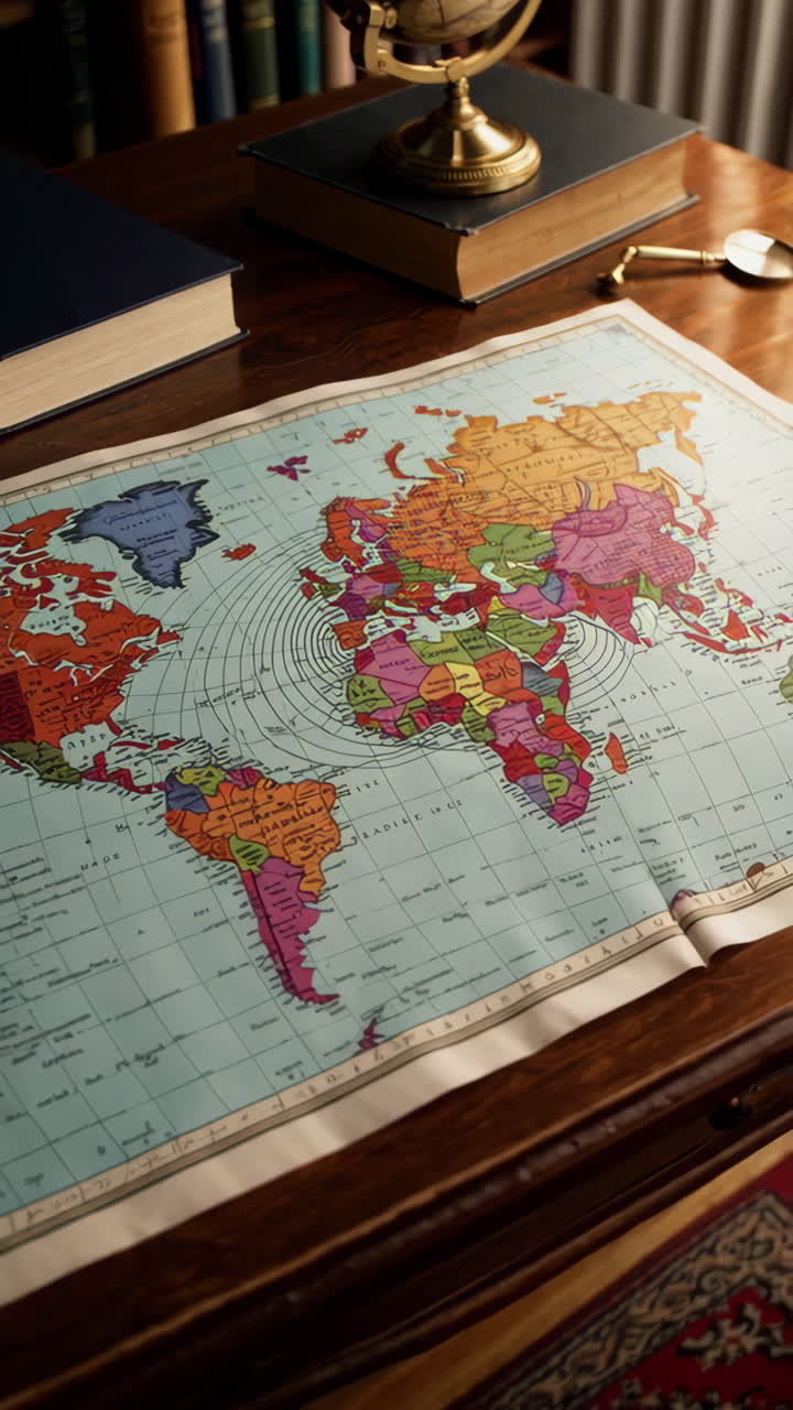 Vintage World Map on a Wooden Desk