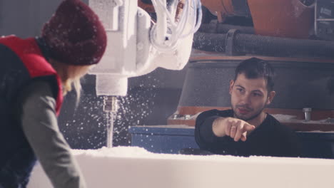 robotic foam cutting process in a factory