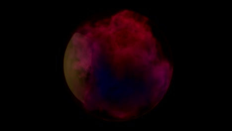 smoke fills a glass sphere.