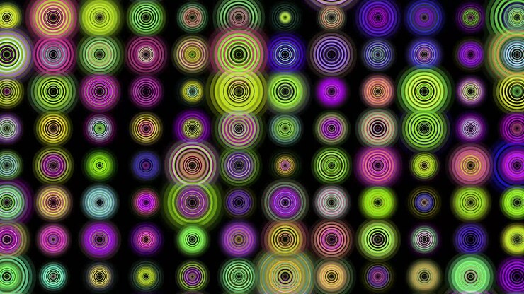 Fundo de Vídeo em Loop com Anéis de Círculos Animados de Néon Abstratos – Composição Detalhada em 4K